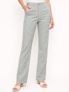 J.Crew Blue Green Gingham Straight Leg Pants Womens Size 8 Stretch Cotton